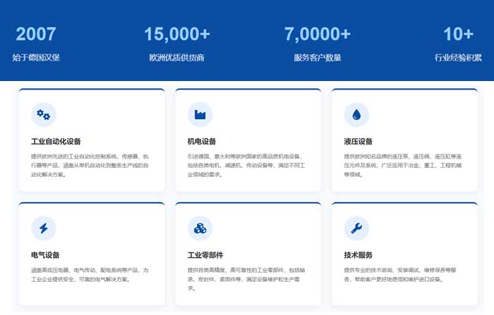 漢達森在歐洲工業備件采購領域已經深耕17年,積累了15000+歐洲供貨商及工廠資源,服務網絡覆蓋全國70000+客戶,在冶金、能源、航天、汽車等行業擁有豐富的實戰經驗 漢達森在歐洲工業備件采購領域已經深耕17年,積累了15000+歐洲供貨商及工廠資源,服務網絡覆蓋全國70000+客戶,在冶金、能源、航天、汽車等行業擁有豐富的實戰經驗